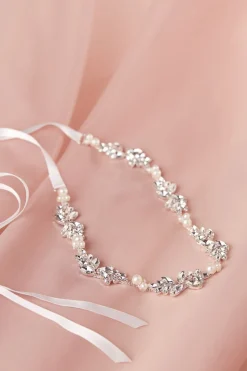 Cintura con ricamo in perle e strass