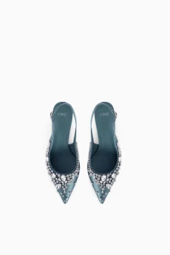 Slingback in raso ricamato